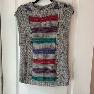 Vintage Hand Knitted Gray Multi Color Horizontal Stripes Sweater Vest
